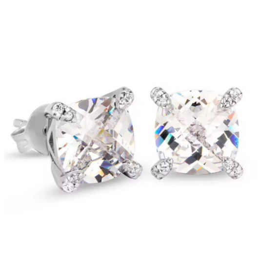 Iced out Square Diamond Earrings – Silber