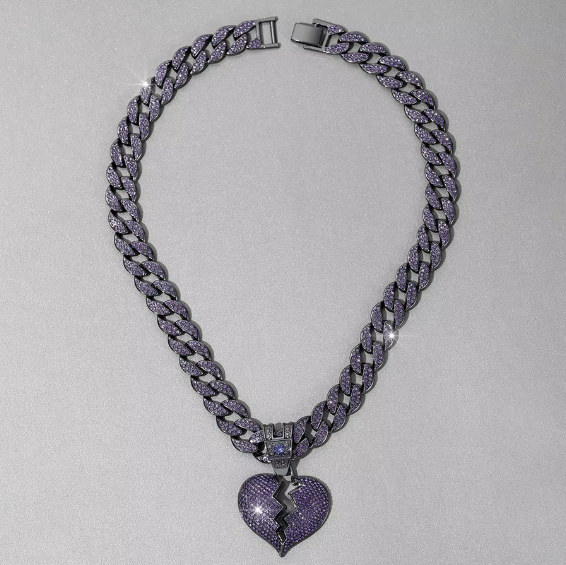 Iced Broken Heart Halskette – Cuban Kette 45cm