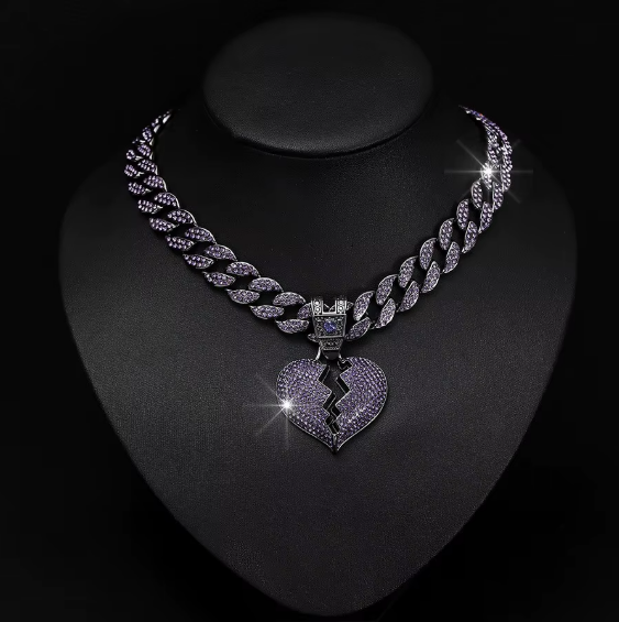 Iced Broken Heart Halskette – Cuban Kette 45cm